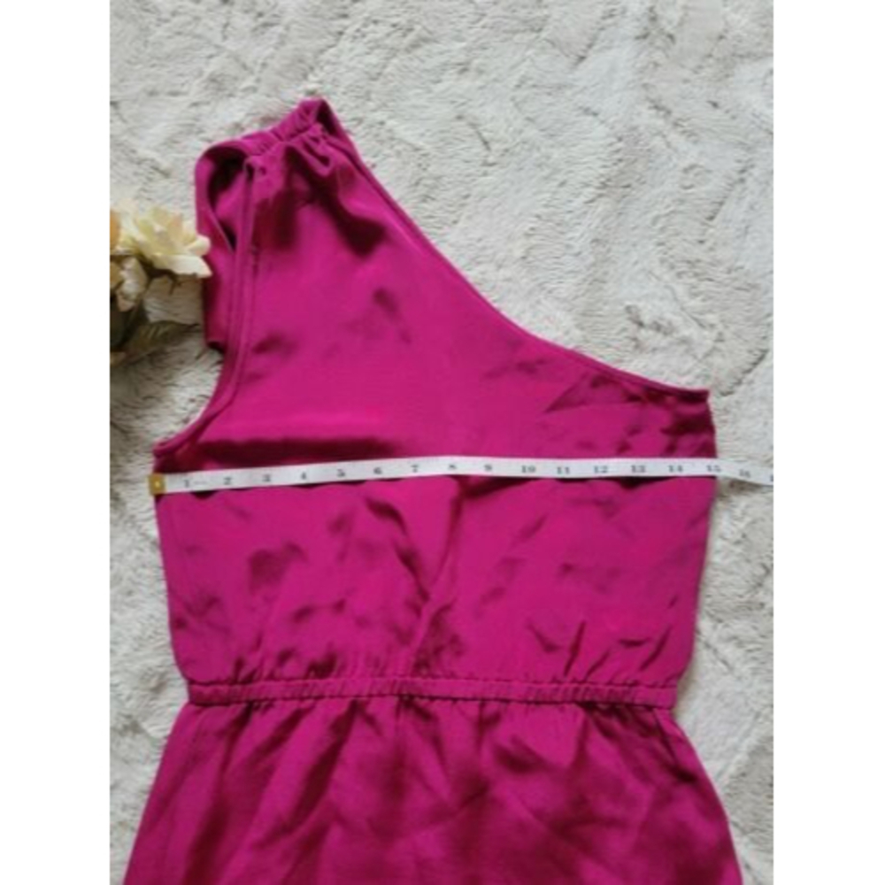 Vintage Anlo 100% Silk Fuchsia Pink One Shoulder Dress Size S - Picture 11 of 12